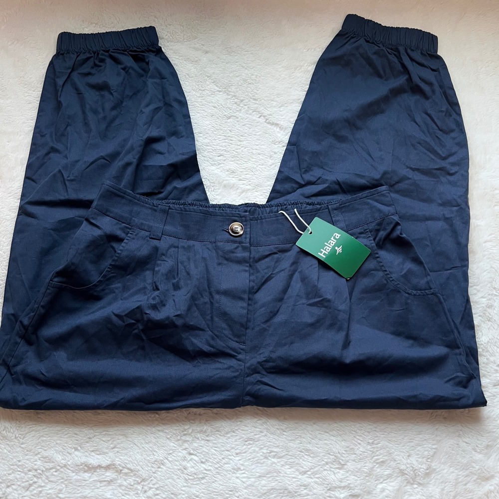 Halara Petite Size Large Navy Blue 100% Cotton High Waisted Jogger Pants 743250